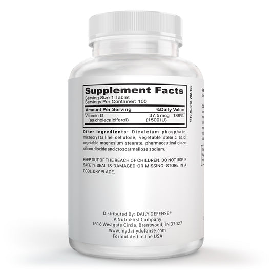 Vitamin D3 1500 IU for Heart Health, Daily Immune Support, Mental Clarity, & Muscle Function - 100 Vitamin D Tablets (D3 1500 IU)