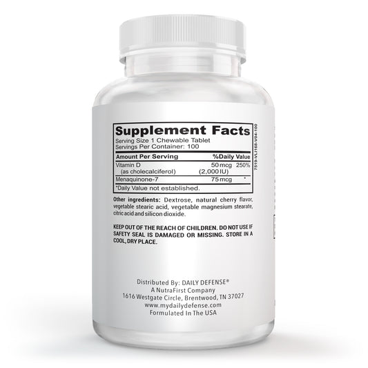 Immune Defense Supplements Vitamin D3 K2 2000IU for Heart Health, Daily Immune Support, Mental Clarity, & Muscle Function - 100 Chewable Tablets