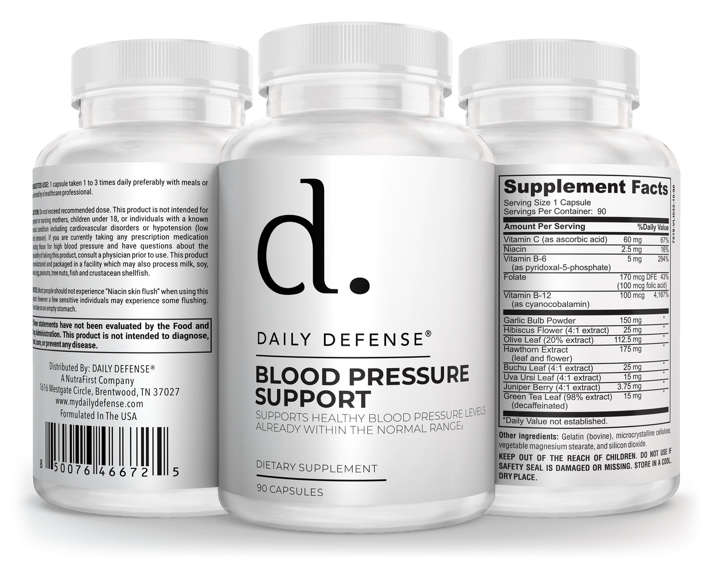 Blood Pressure Support Supplement - Healthy Cardiovascular Formula, 60 Capsules | Daily Defense