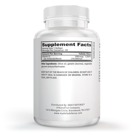 Daily Defense Immune Defense Supplements Vitamin D3 10,000 IU for Heart Health, Daily Immune Support, Mental Clarity, & Muscle Function - 90 Vitamin D Softgels