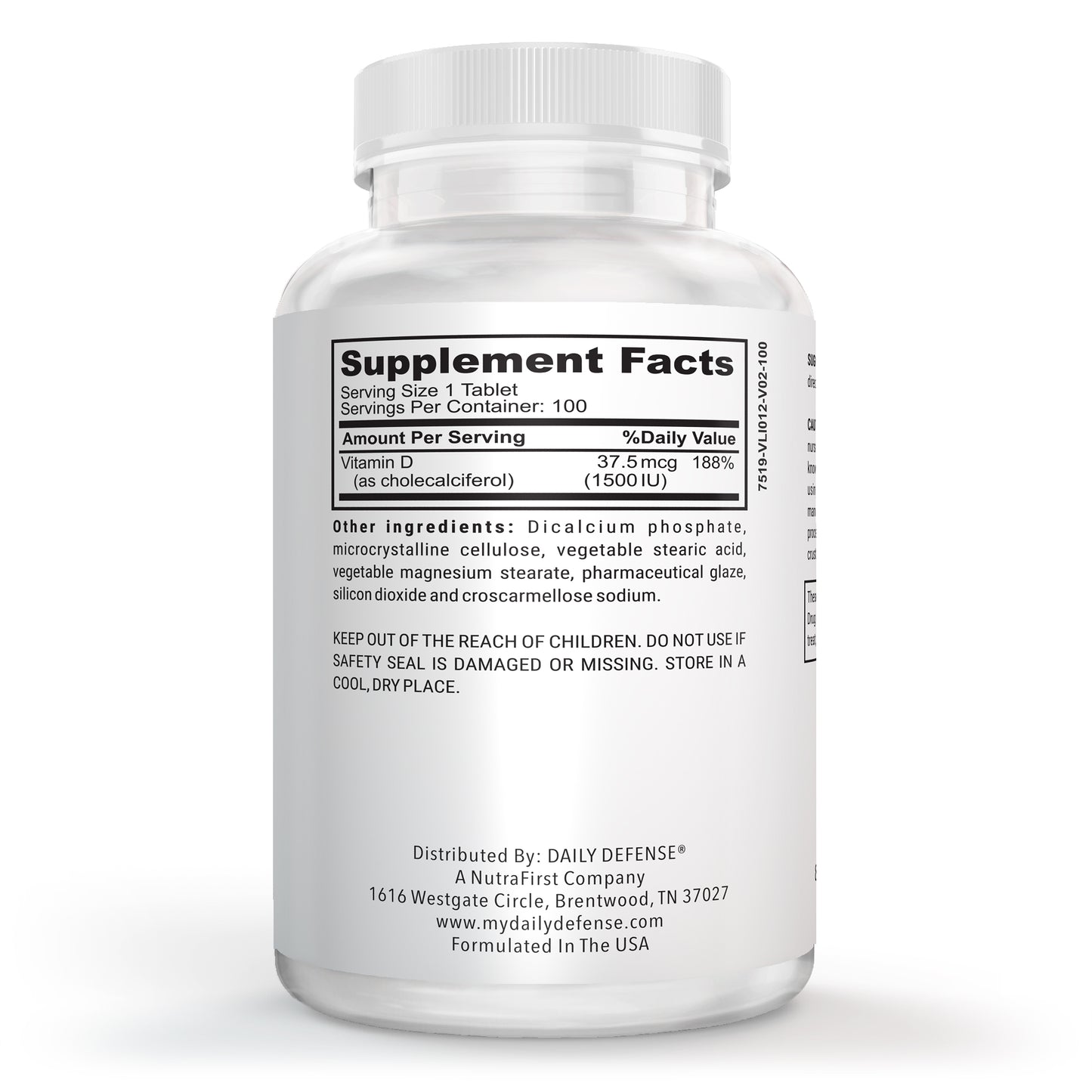 Vitamin D3 1500 IU for Heart Health, Daily Immune Support, Mental Clarity, & Muscle Function - 100 Vitamin D Tablets (D3 1500 IU)