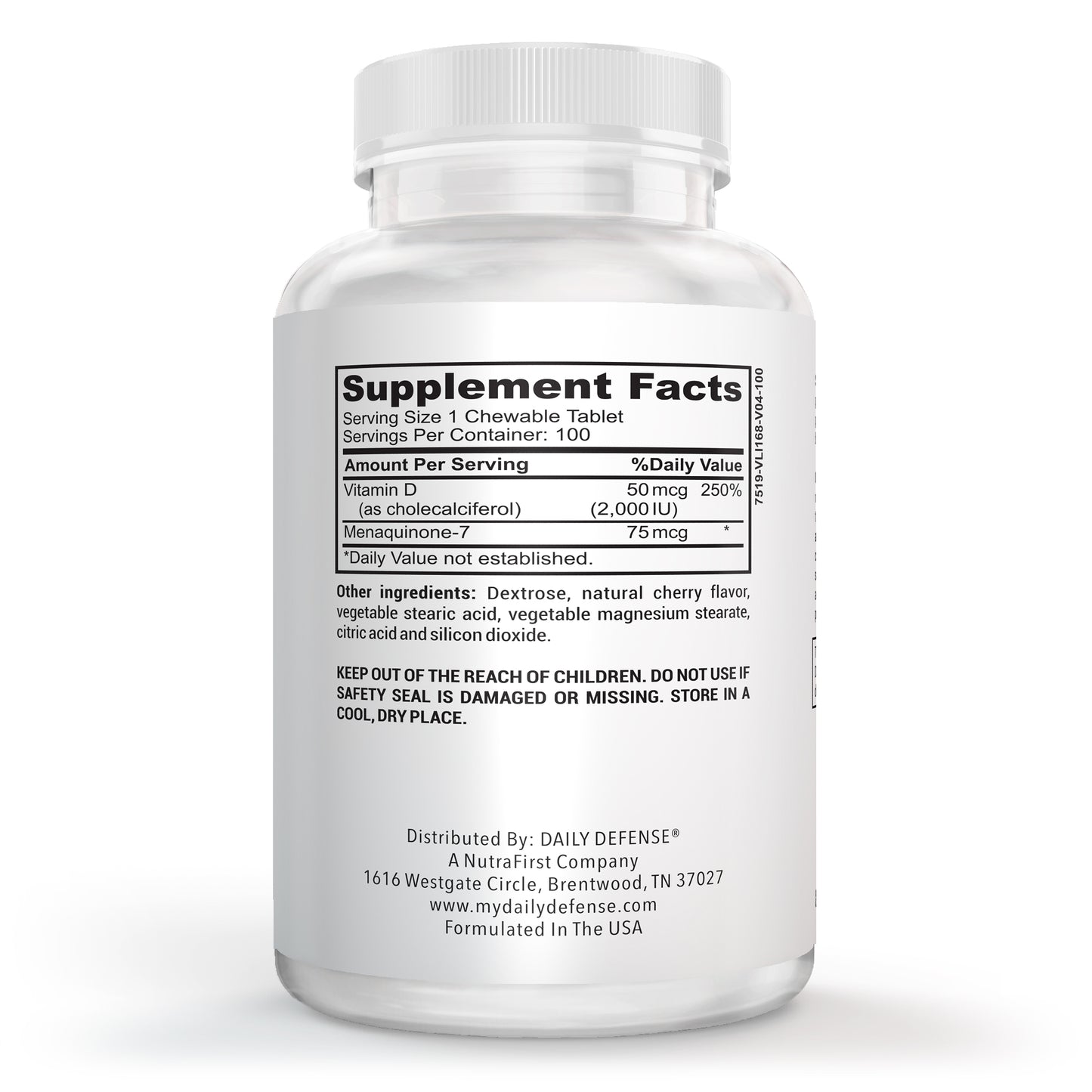 Immune Defense Supplements Vitamin D3 K2 2000IU for Heart Health, Daily Immune Support, Mental Clarity, & Muscle Function - 100 Chewable Tablets