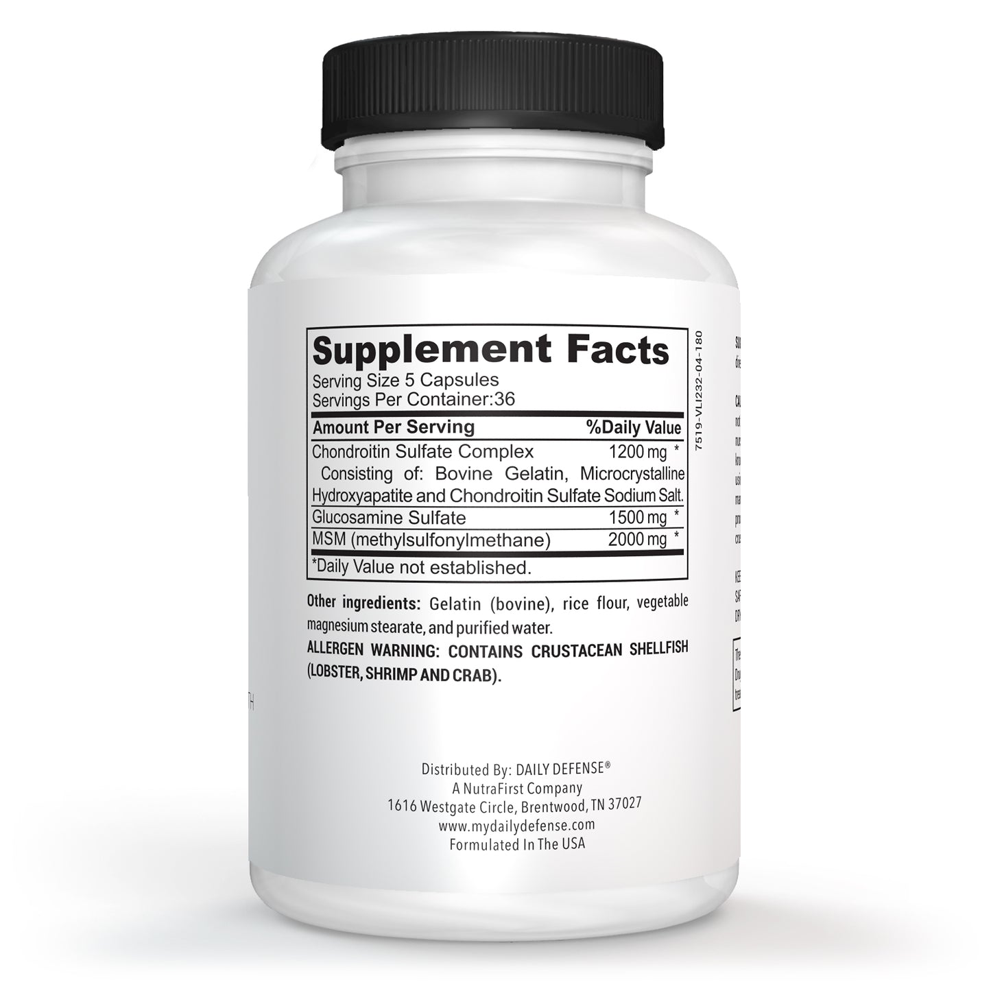 Triple Strength Glucosamine, Chondroitin & MSM | 180 Capsules | Daily Defense