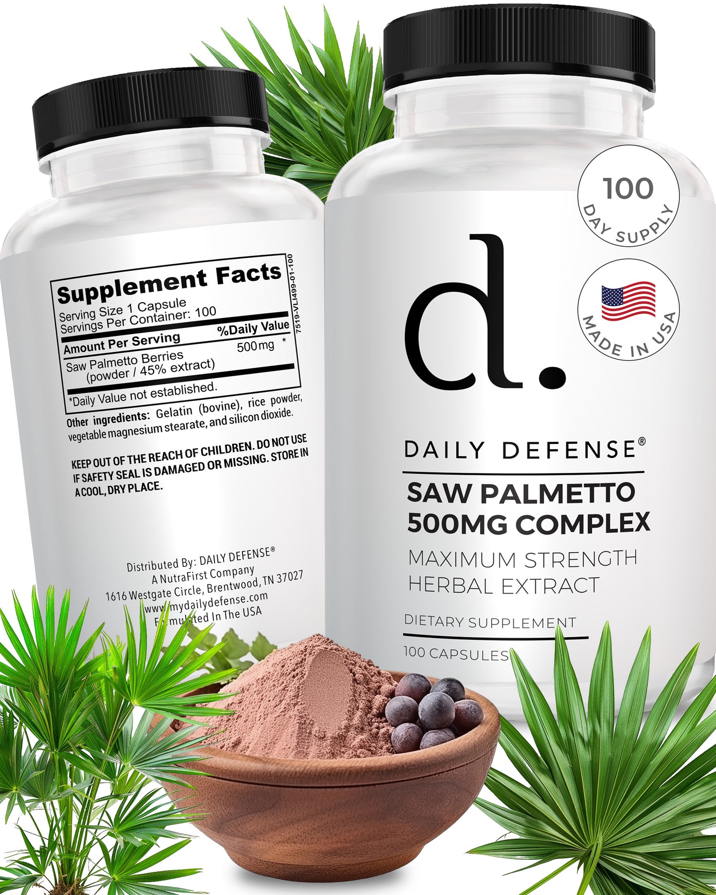 Saw Palmetto Prostate Health Supplement - Hair Growth for Men & Women - Support to Help Maintain Normal Urination Frequency & Natural DHT Blocker to Help Prevent Hair Loss 500Mgs - (100 Capsules)