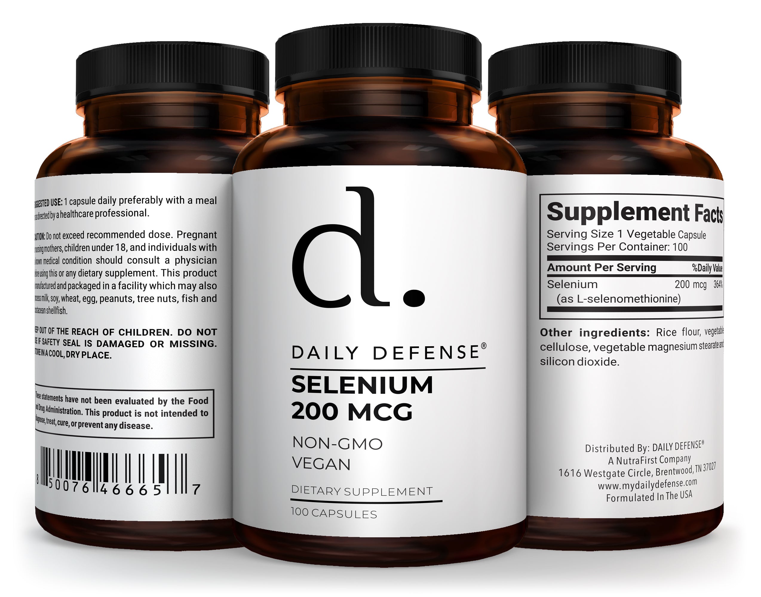 Selenium Supplement – 200 mcg of Selenium for powerful antioxidant support, helping promote immune function, thyroid health, and healthy aging. Third-Party Certified for quality and purity. - Daily Defense