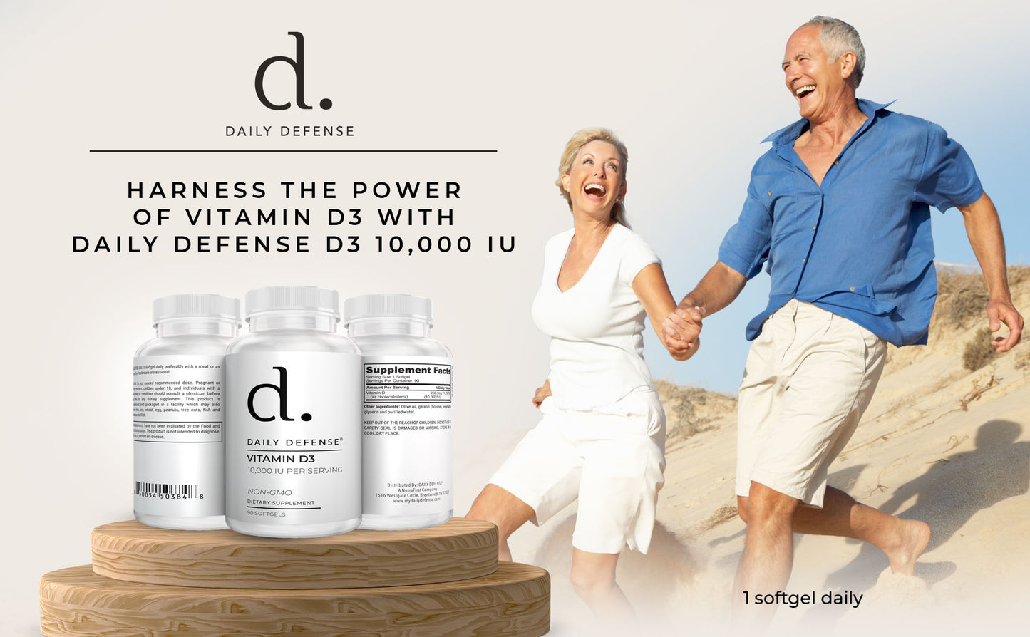 Daily Defense Immune Defense Supplements Vitamin D3 10,000 IU for Heart Health, Daily Immune Support, Mental Clarity, & Muscle Function - 90 Vitamin D Softgels