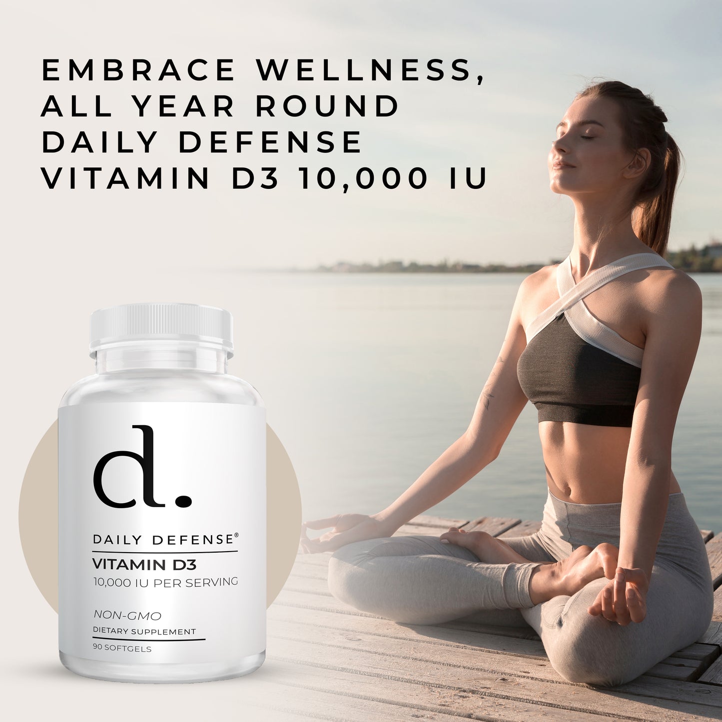 Daily Defense Immune Defense Supplements Vitamin D3 10,000 IU for Heart Health, Daily Immune Support, Mental Clarity, & Muscle Function - 90 Vitamin D Softgels
