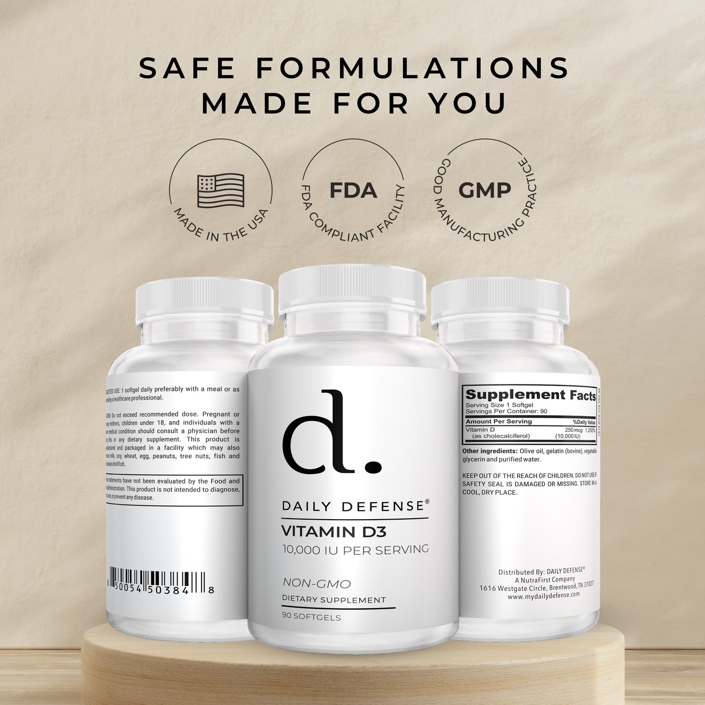 Daily Defense Immune Defense Supplements Vitamin D3 10,000 IU for Heart Health, Daily Immune Support, Mental Clarity, & Muscle Function - 90 Vitamin D Softgels
