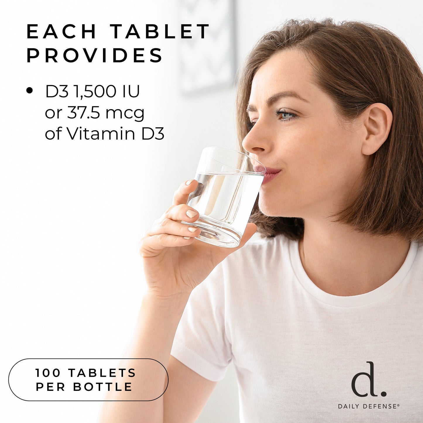 Vitamin D3 1500 IU for Heart Health, Daily Immune Support, Mental Clarity, & Muscle Function - 100 Vitamin D Tablets (D3 1500 IU)