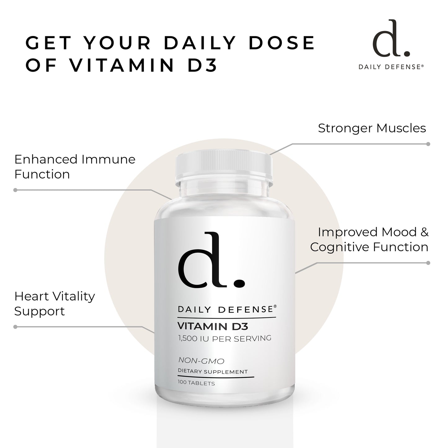 Vitamin D3 1500 IU for Heart Health, Daily Immune Support, Mental Clarity, & Muscle Function - 100 Vitamin D Tablets (D3 1500 IU)
