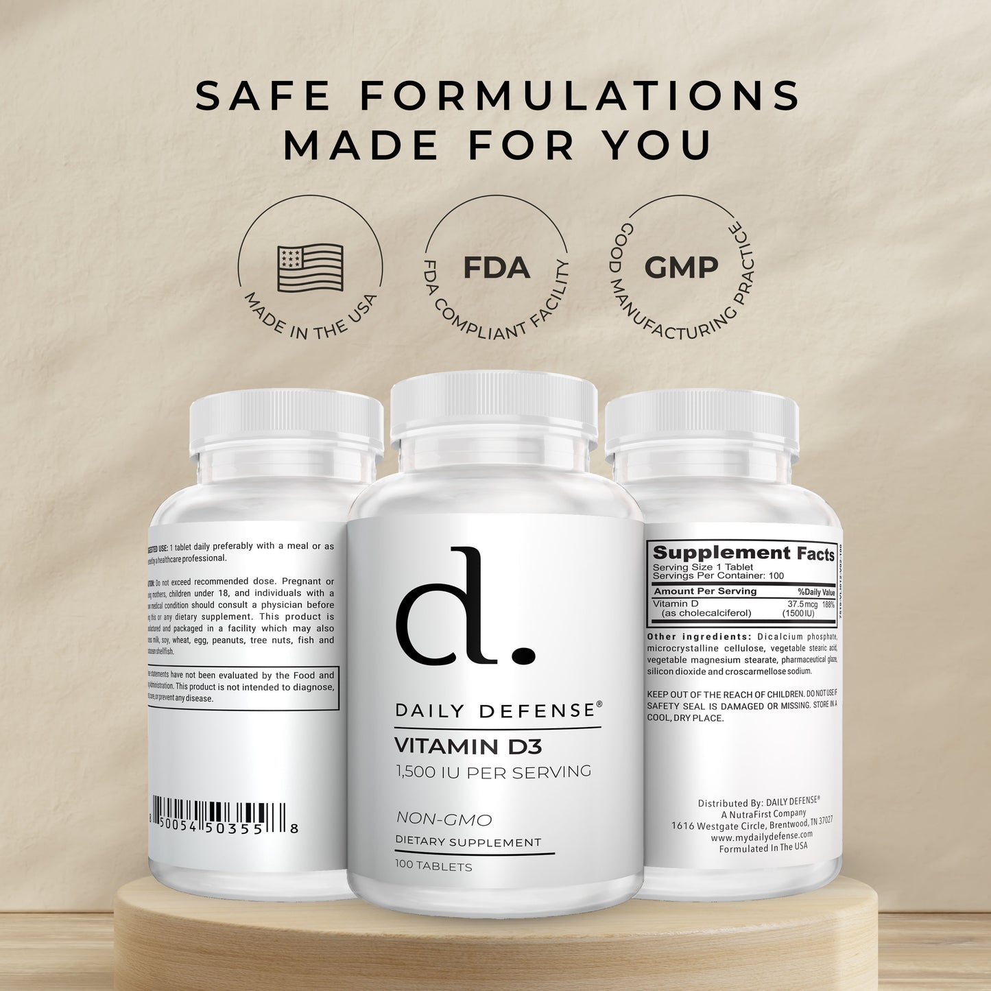 Vitamin D3 1500 IU for Heart Health, Daily Immune Support, Mental Clarity, & Muscle Function - 100 Vitamin D Tablets (D3 1500 IU)