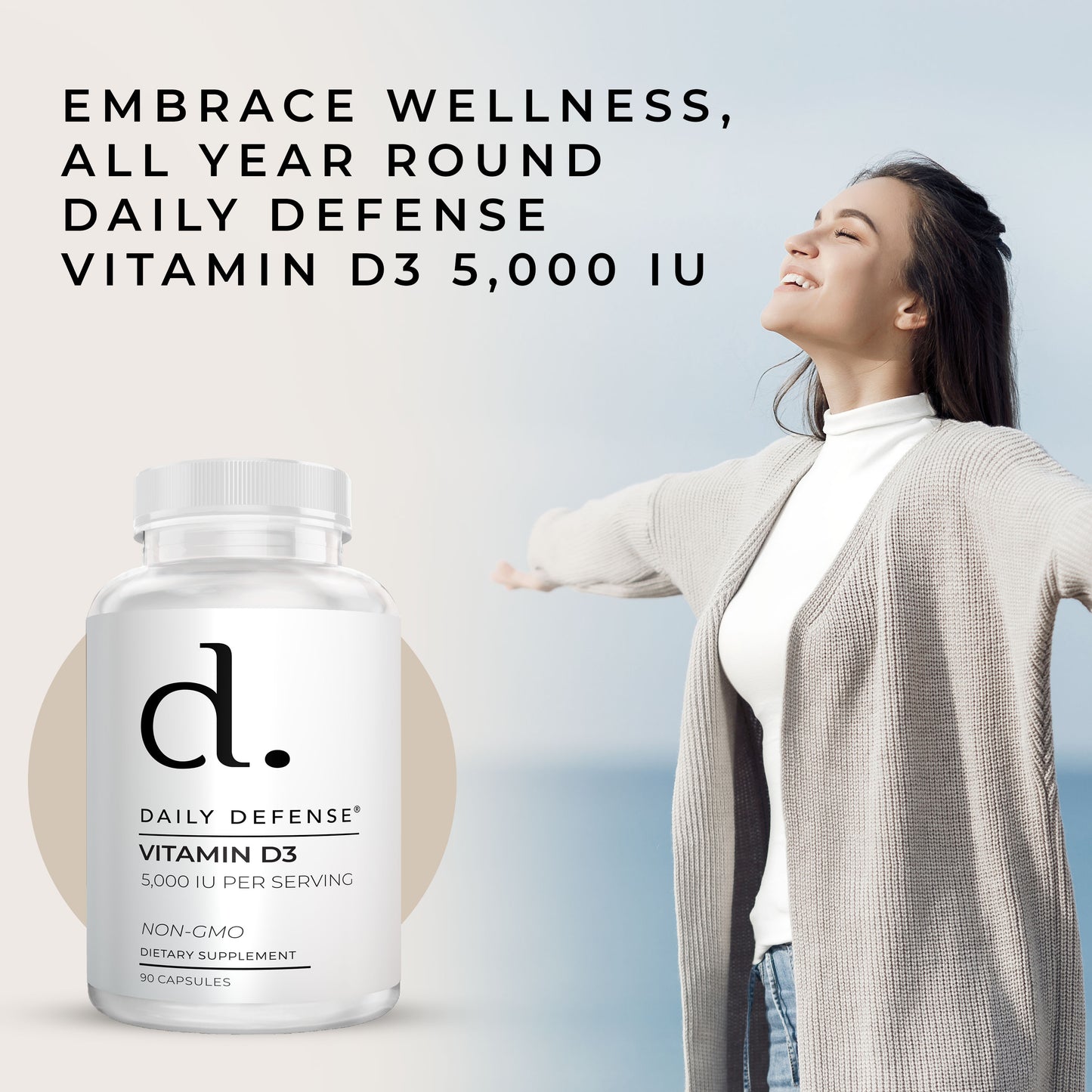 Vitamin D3 5000 IU for Heart Health, Daily Immune Support, Mental Clarity, & Muscle Function - 90 Vitamin D Supplements