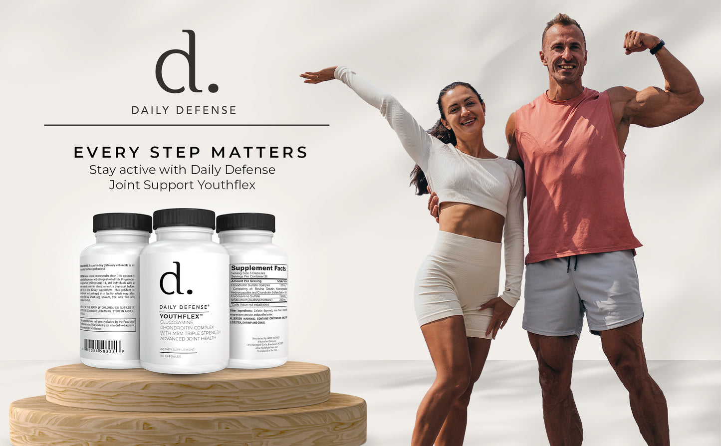 Triple Strength Glucosamine, Chondroitin & MSM | 180 Capsules | Daily Defense