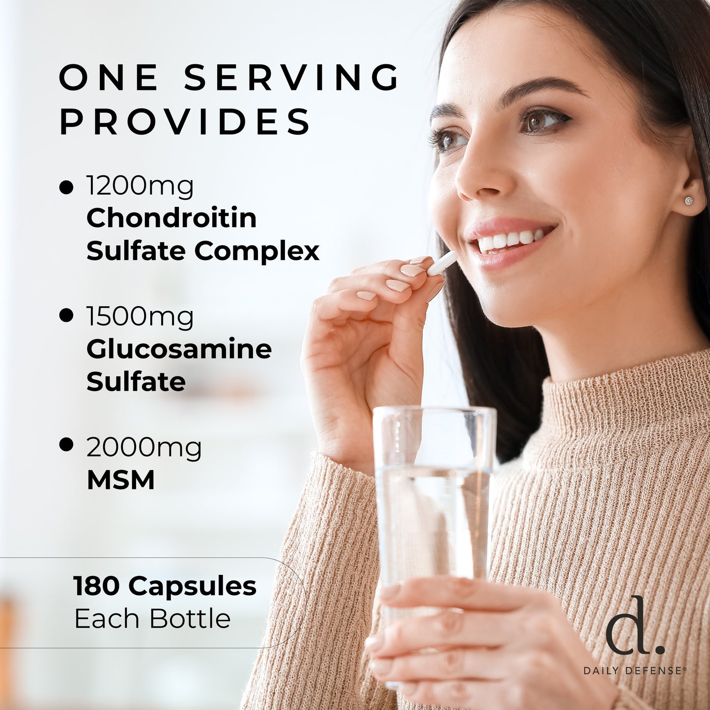 Triple Strength Glucosamine, Chondroitin & MSM | 180 Capsules | Daily Defense