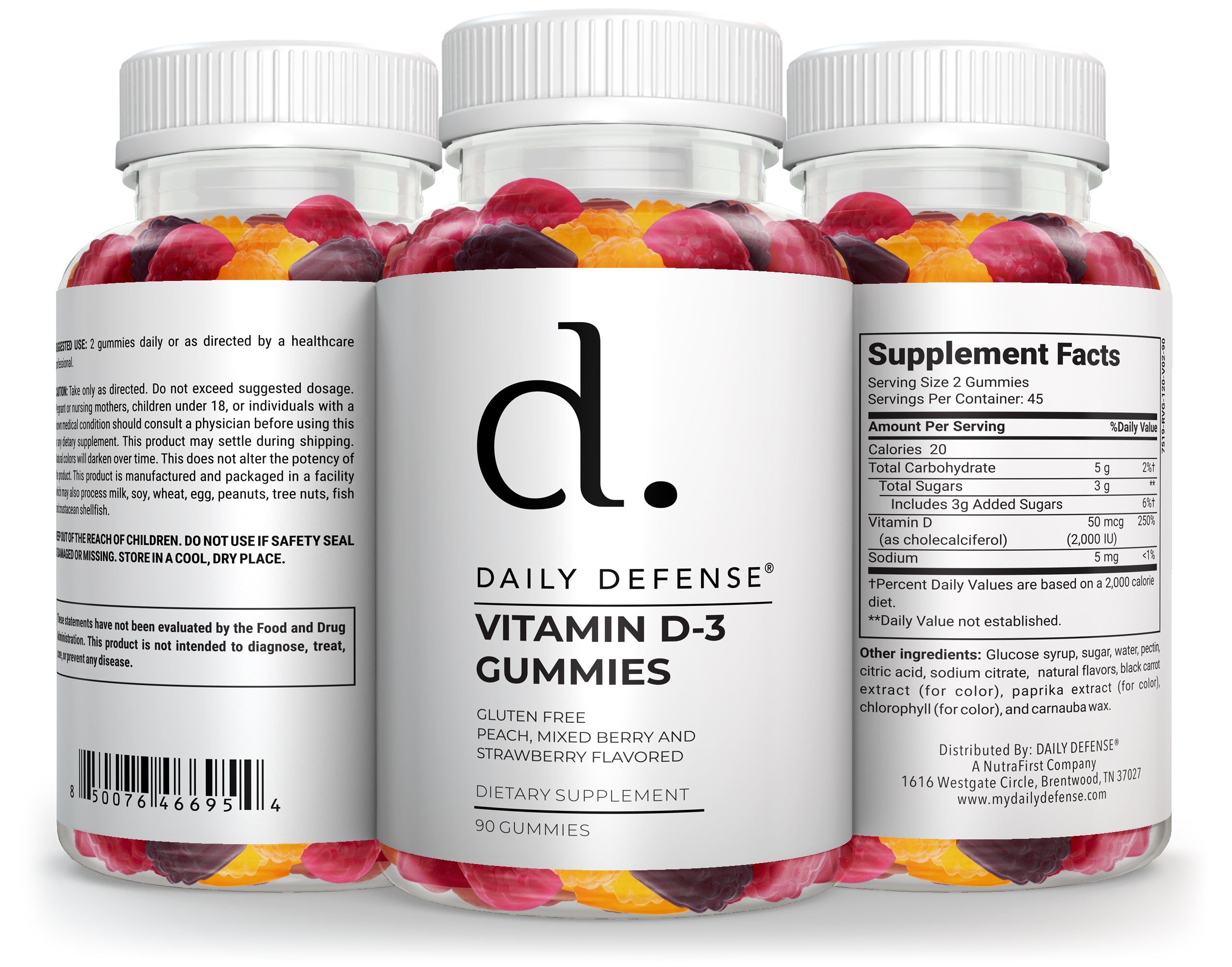 Vitamin D3 Gummies 2000 IU - Immune & Bone Support - 50mcg D-3 (60ct) - Daily Defense