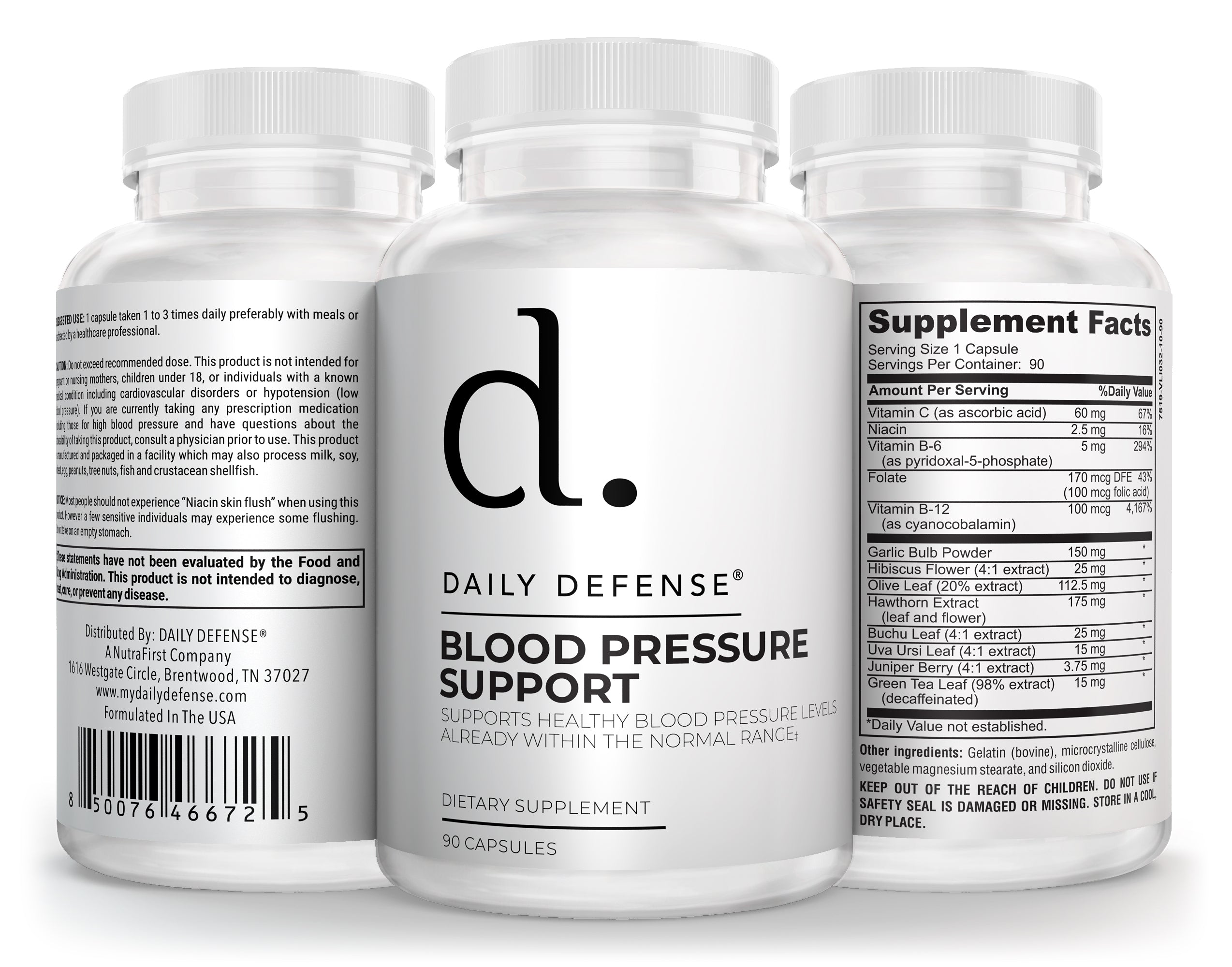 Blood Pressure Support Supplement | Healthy Cardiovascular Formula | 60 Capsules | Daily Defense - Daily Defense