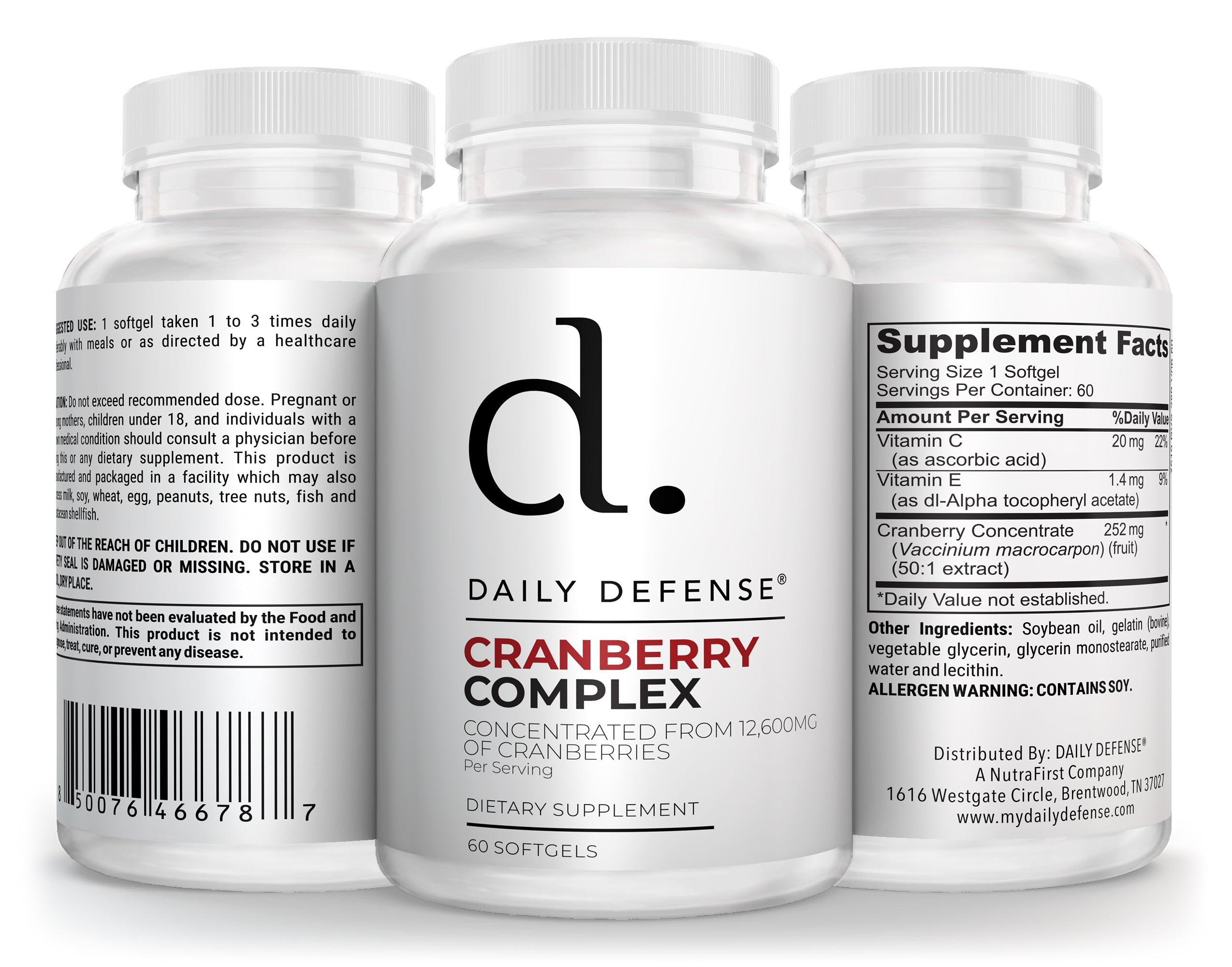 Cranberry Concentrate Extract Soft Gels + Vitamin C 60 SOFTGELS Supplement for Women and Men Triple Strength Ultimate Potency Formula - Daily Defense