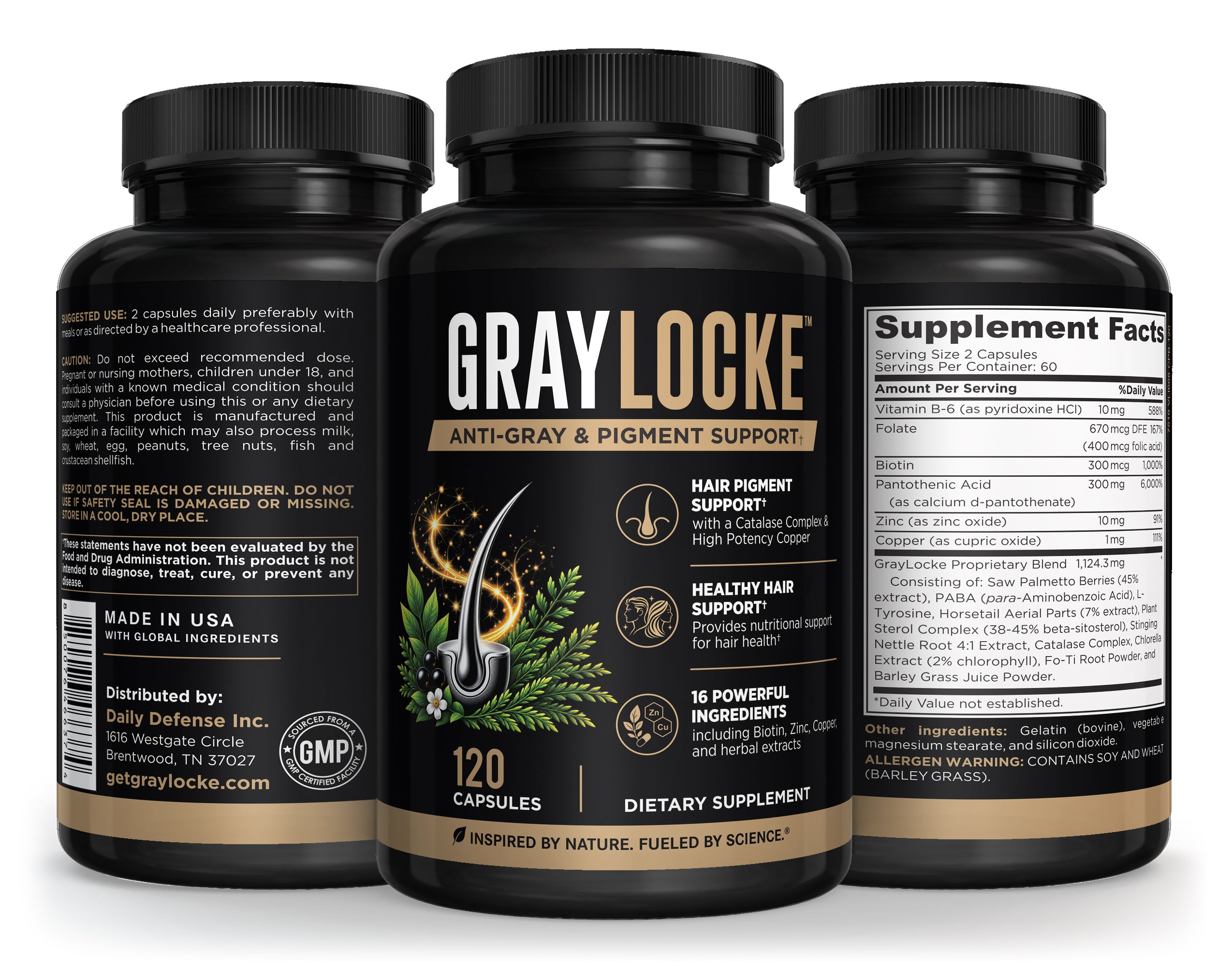 GRAYLOCKE™ 120 Capsules 2-Month Gray Hair Formula with Catalase Complex - Daily Defense®