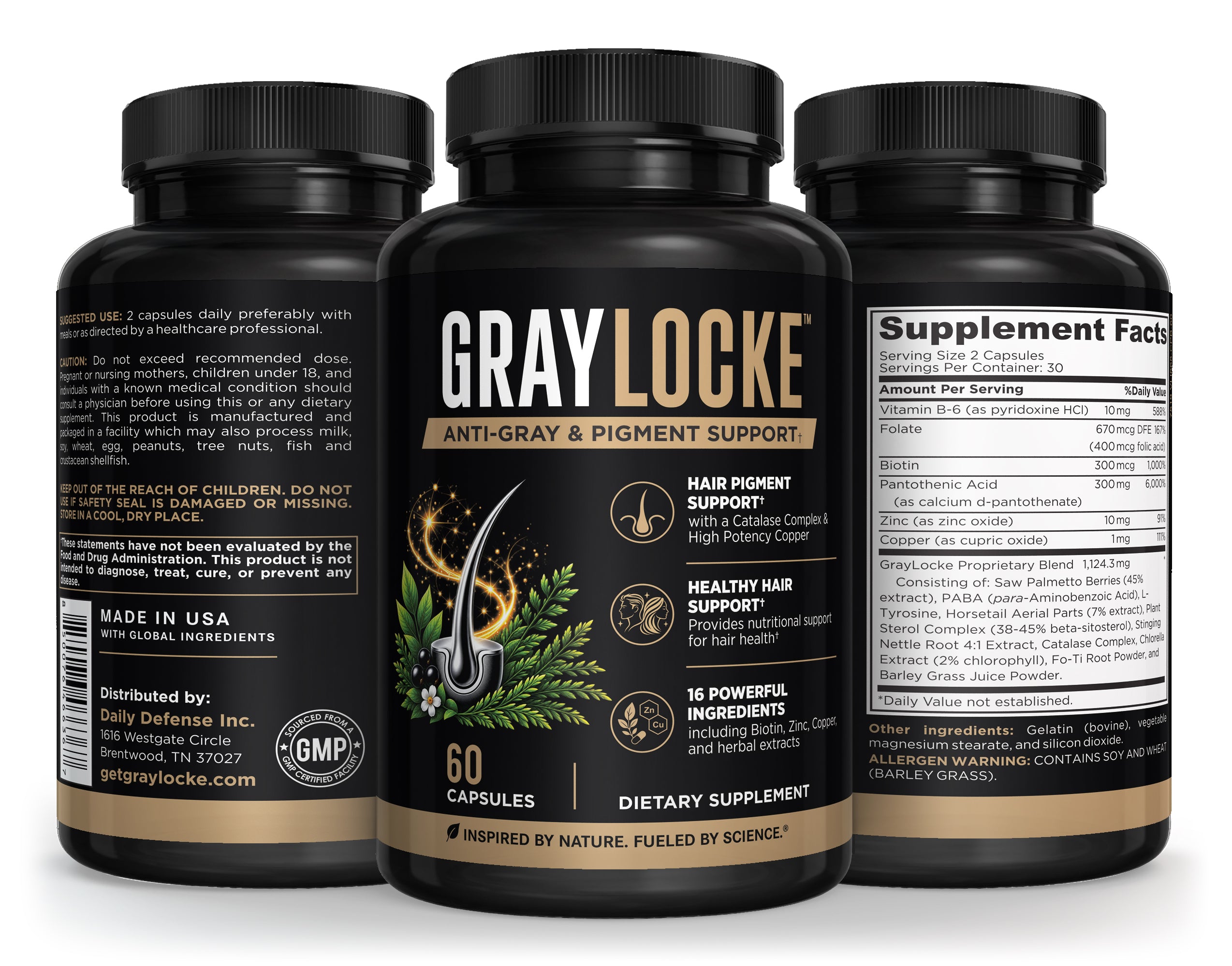 Daily Defense® GRAYLOCKE™ Gray Hair Pigment Support - Catalase Complex Formula