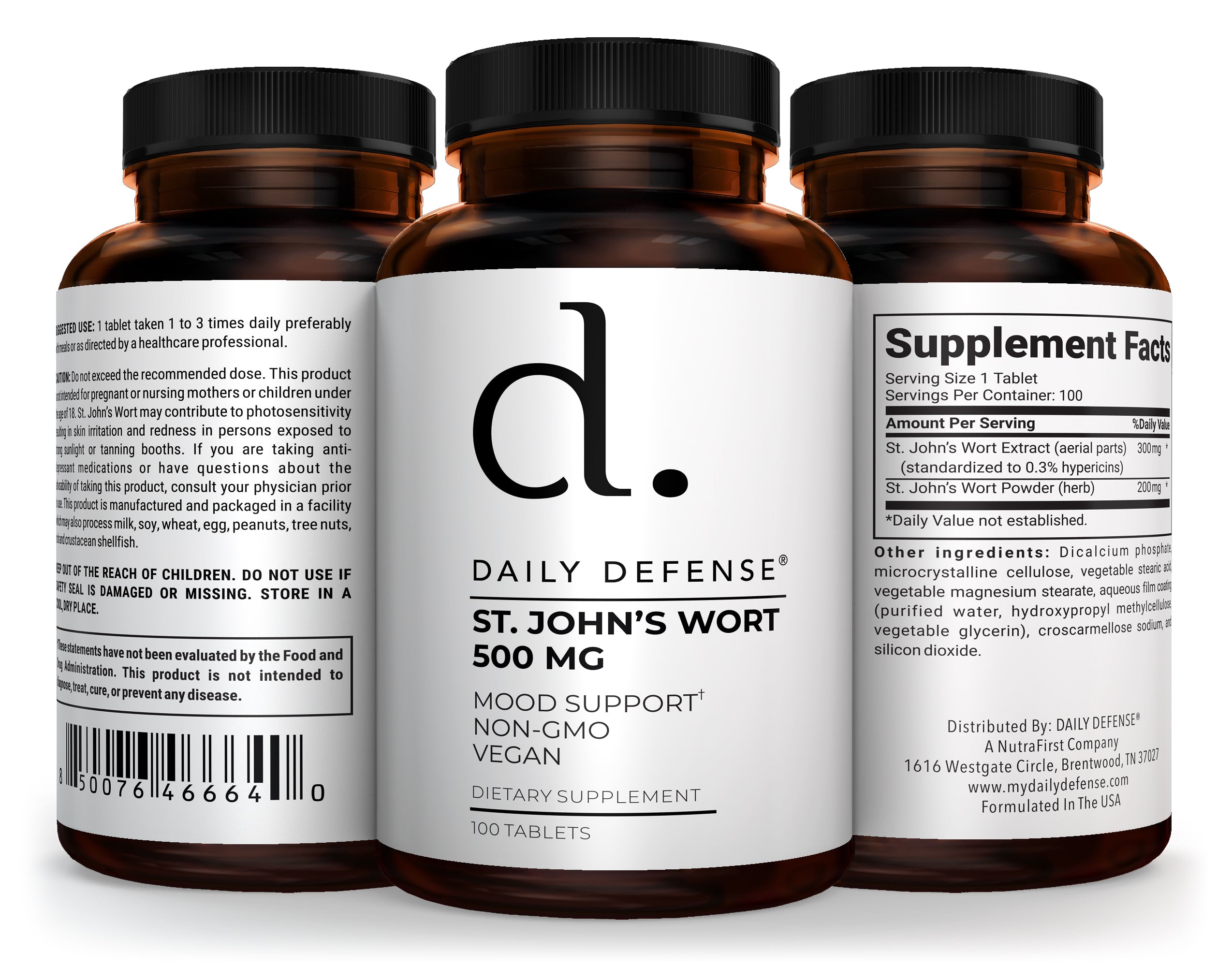 St. John’s Wort 500 mg Tablets – Herbal supplement designed to support a positive mood and emotional well-being, 100 Tablets - Daily Defense